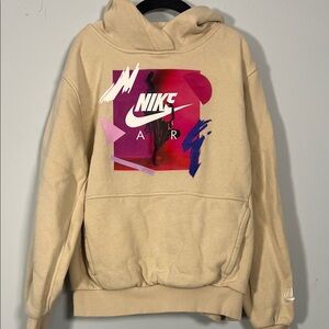 Nike Air Kids Cream Pink Blue Sweatshirt Sporty Hoodie Boys‎ Size Medium